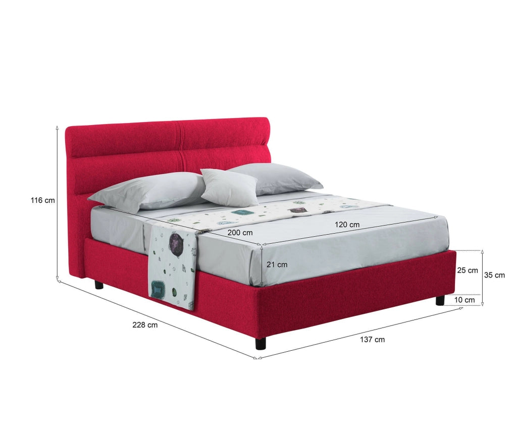 Brinzio, Letto Piazza e Mezza Materasso Incluso Made in Italy, Rosso
