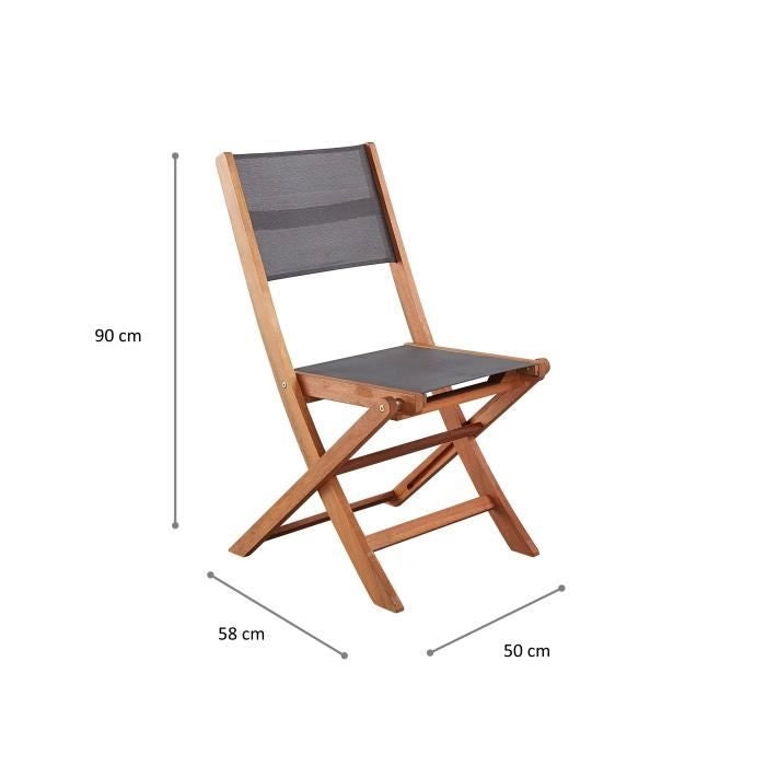 Set di 2 sedie in legno di acacia FSC e textilene - Grigio