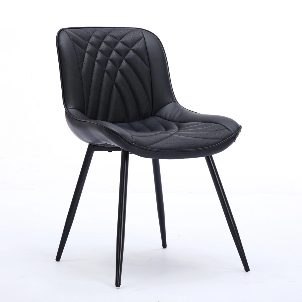 Sedia da pranzo, set da 2, ecopelle, motivo trapuntato 3D, gambe in metallo, nero