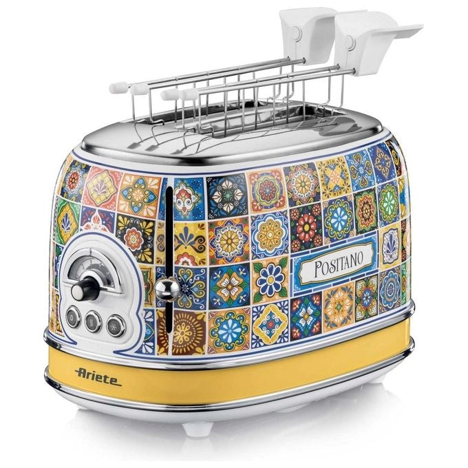 Ariete 155 Tostapane Positano, 810W, 2 fette, 6 livelli di doratura, Vassoio raccogli briciole, Funzione defrost, Espulsione automatica