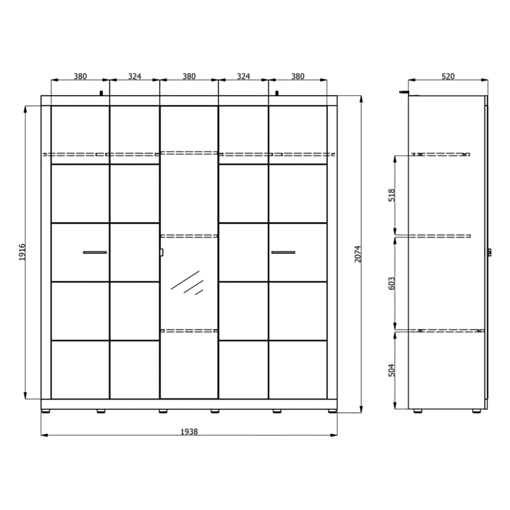 Armadio Camera da Letto Giseny, Guardaroba Grande Appendiabiti, 194x208h cm Bianco Opaco