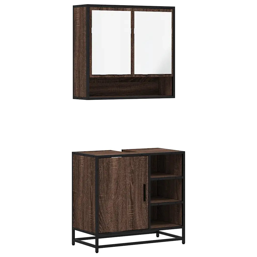 Set Mobili da Bagno 2 pz Rovere Marrone in Legno Multistrato