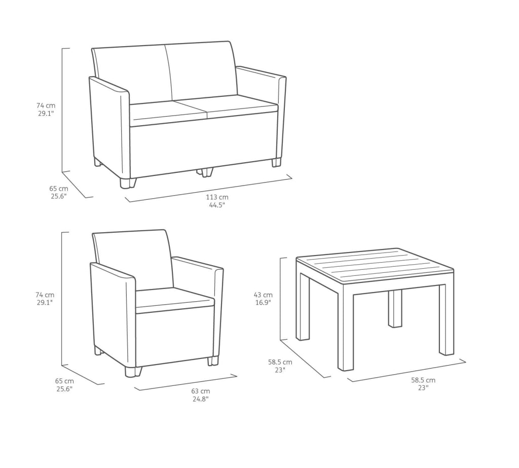 Set salotto da esterno Nepean, Salottino outdoor, Set da balcone o giardino, Composizione soggiorno per esterni, 113x65 h74 cm, Antracite
