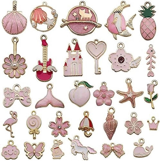 Accessori mistici per collane e bracciali, 100 pezzi, sortiti, dorati, ematite, stelle, frutta, animali, charme, pendenti, per fai da te, per collane e bracciali