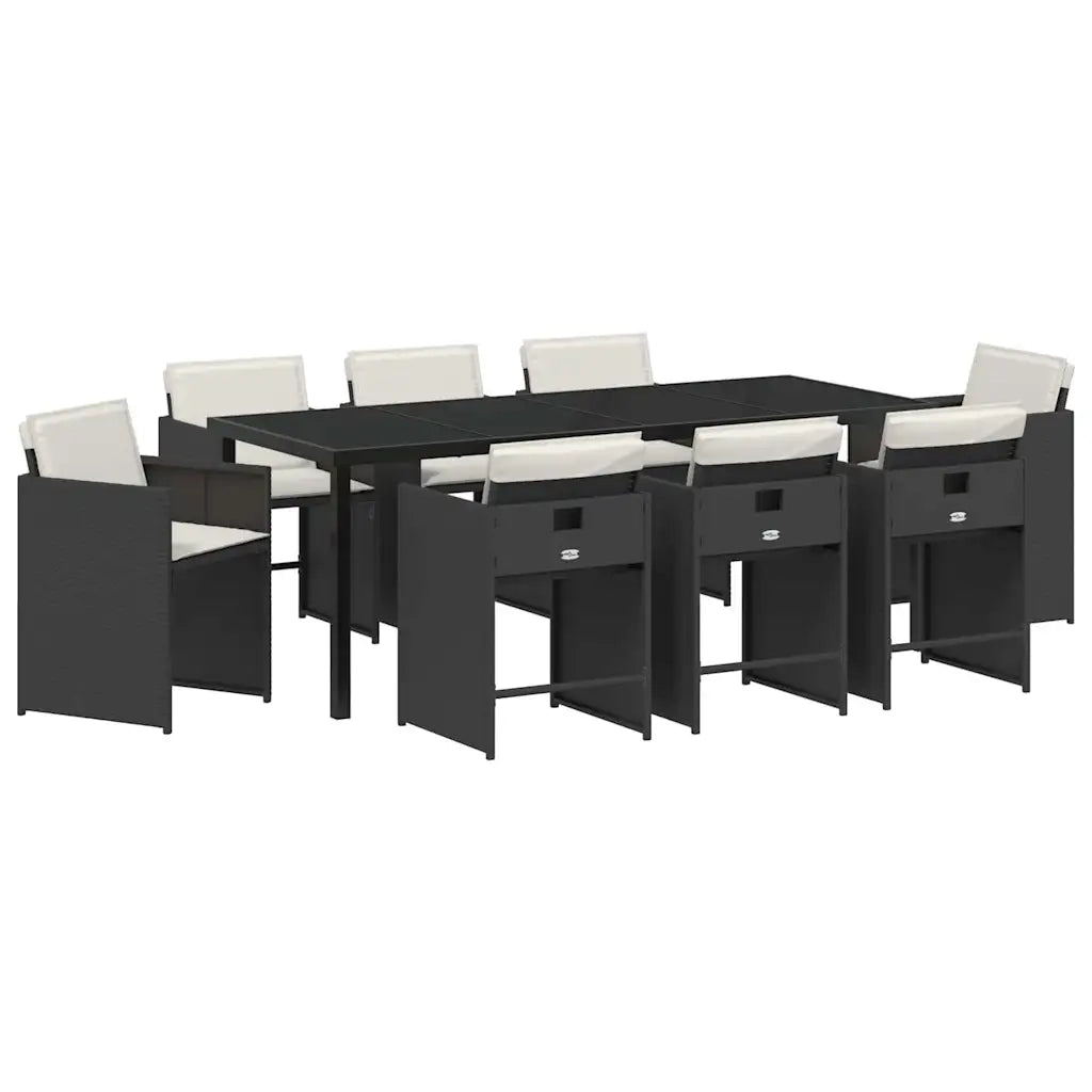 Set da Pranzo per Giardino 9 pcs Nero polyrattan