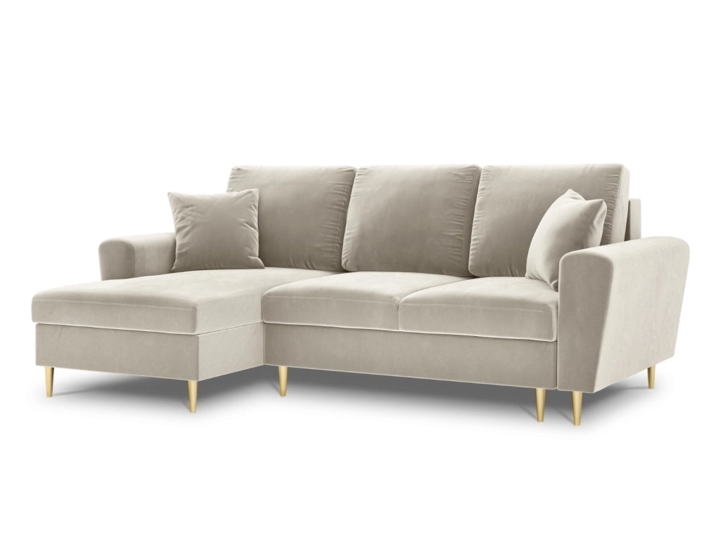Cosmopolitan Design - Divano convertibile angolare sinistro con contenitore "Kyoto" 4 posti in velluto beige chiaro 