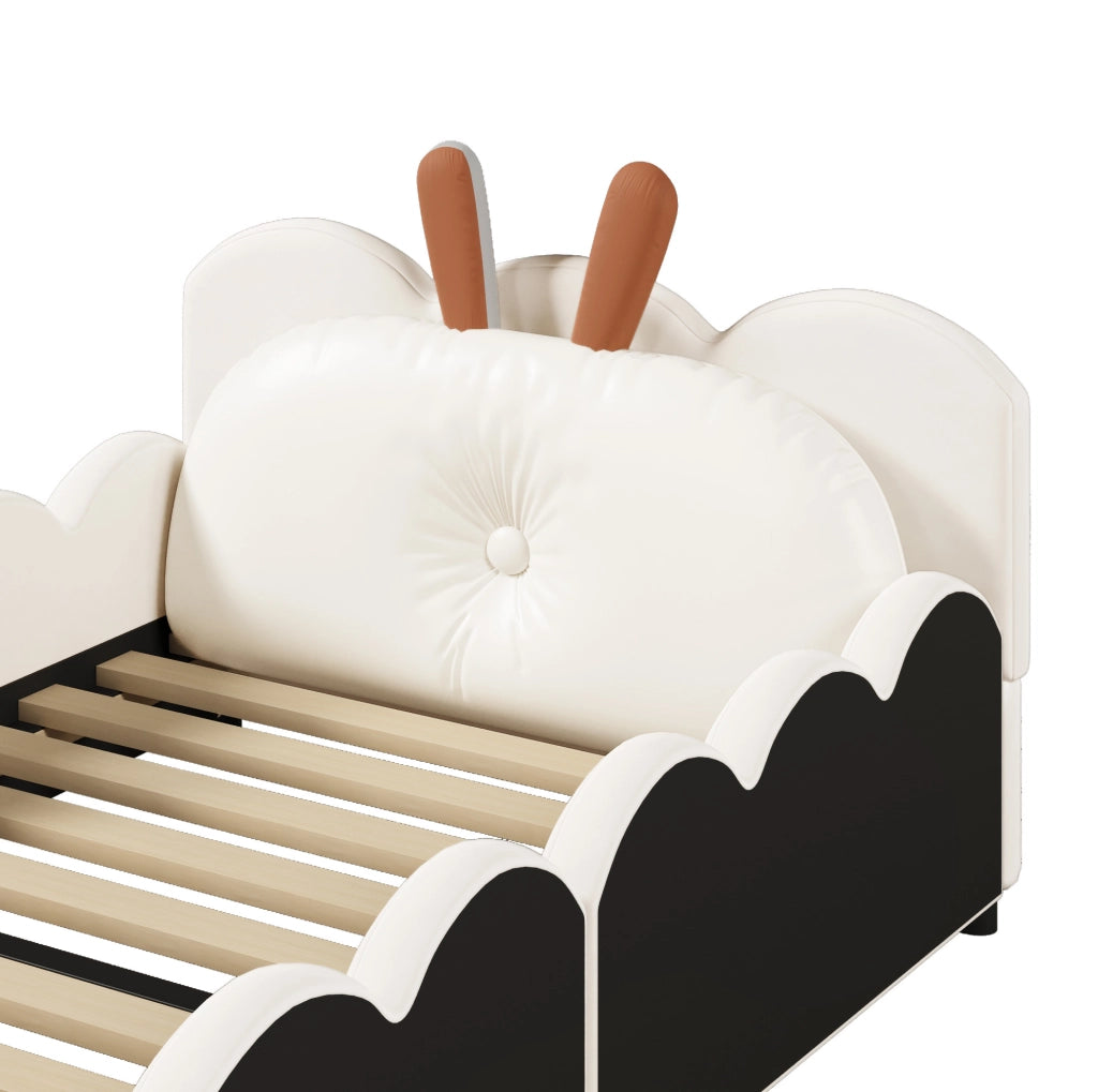 Letto singolo imbottito 90x200 cm con cuscino coniglietto beige