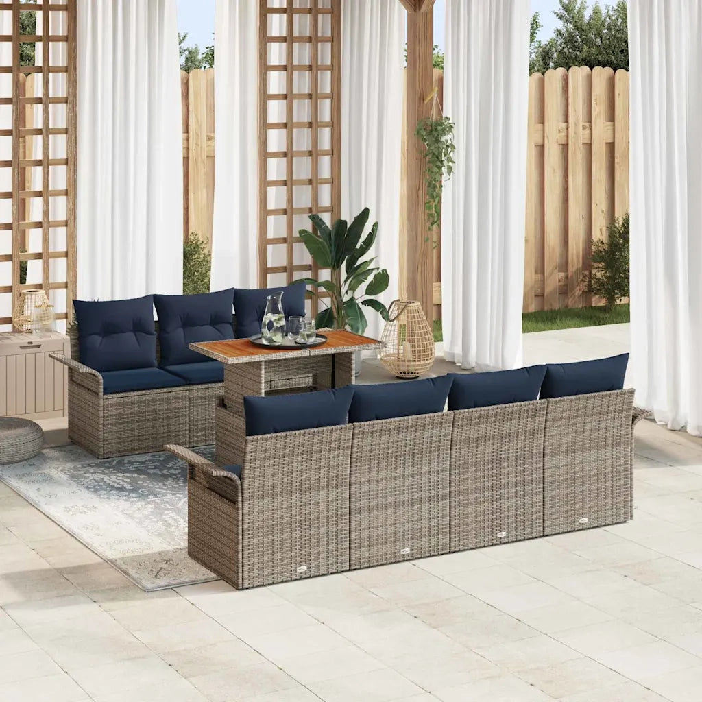 Set Divano da Giardino con cuscino 8 pcs grigio e blu navy