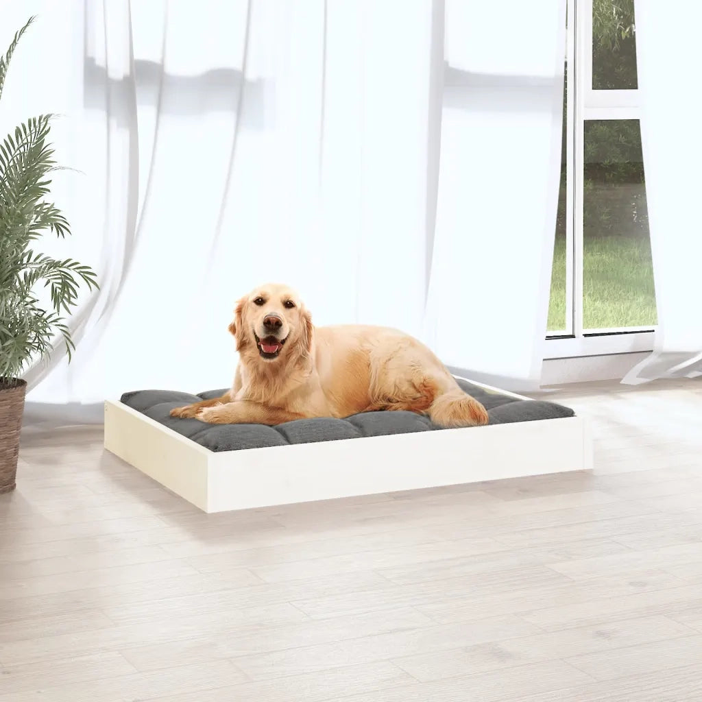 Cuccia per Cani Bianca 71,5x54x9 cm in Legno Massello di Pino 820857
