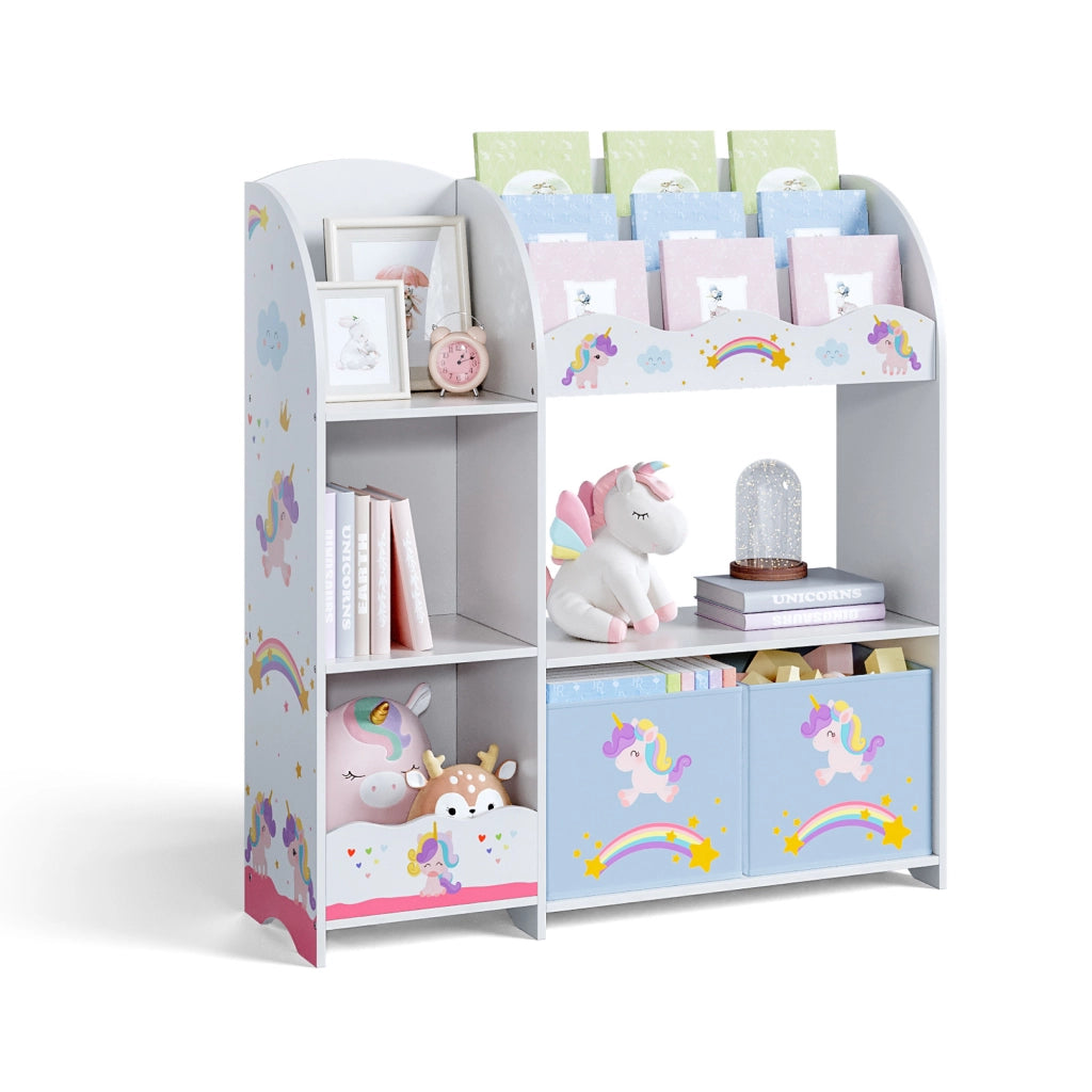 Scaffale per Cameretta Lysekil con Portalibri e Scatole 100x93x30 cm Design Unicorno [en.casa]