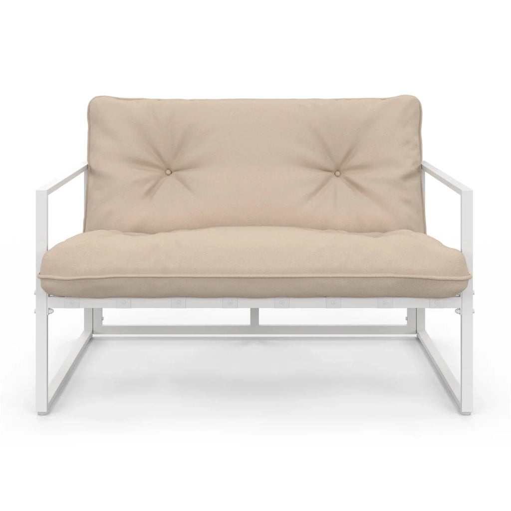 IDMarket - NAIROBI Set di mobili da giardino bassi a 4 posti in acciaio bianco con cuscini beige