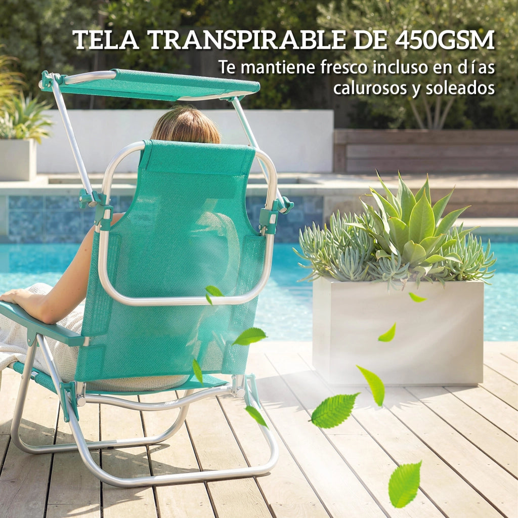 Sedia da giardino pieghevole con tendalino ¨C zephmum ¨C regolabile, reclinabile, turchese