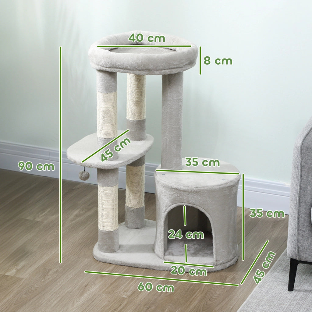 Albero per gatti con tiragraffi, piattaforma e palla ¨C zephmum ¨C grigio chiaro 60x45x90 cm