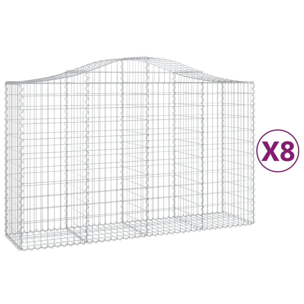 Set di 8 gabbioni ad arco per recinzioni a gabbia e muri di contenimento 200 x 50 x 120/140 cm ferro zincato argento 02_0041172