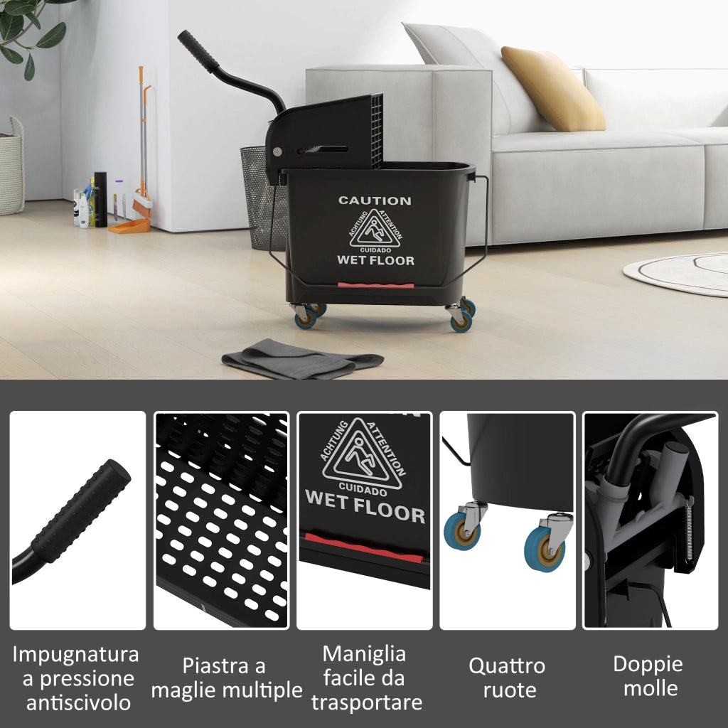 Carrello per Pulizie 20L con Secchio Strizzatore ¨C zephmum ¨C Nero 60x27x70.5 cm