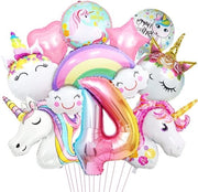 Palloncino unicornio 4 in tessuto 3D palloncino unicornio numerato 4 pallone XXL unicornio - Arcobaleno Stella del Cuore per Festa di Compleanno Festa Decorazione per Bambine