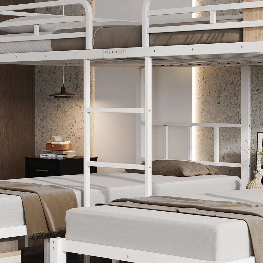 Letto a castello 3 posti 140 × 200 cm e 90 × 200 cm con ripiano aperto e porta scarpe, senza materasso, bianco