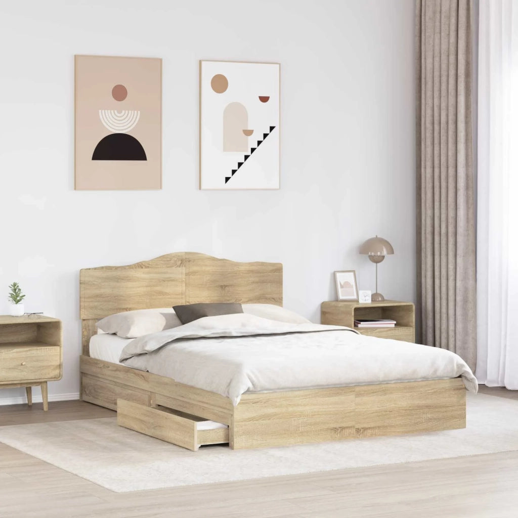 Letto con Contenitore con testiera Rovere Sonoma 140 x 200 cm