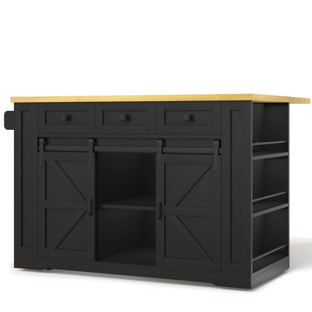 Carrello da cucina con piano pieghevole, 3 cassetti, prese integrate e ripiani, per cucina, 130 × 50 × 87 cm