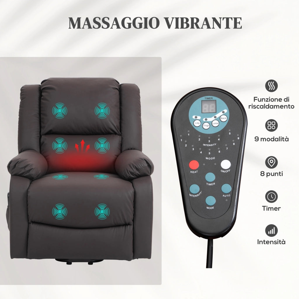 Poltrona Elettrica Reclinabile Massaggiante Alzapersona in Tessuto ¨C Zephmum ¨C Marrone