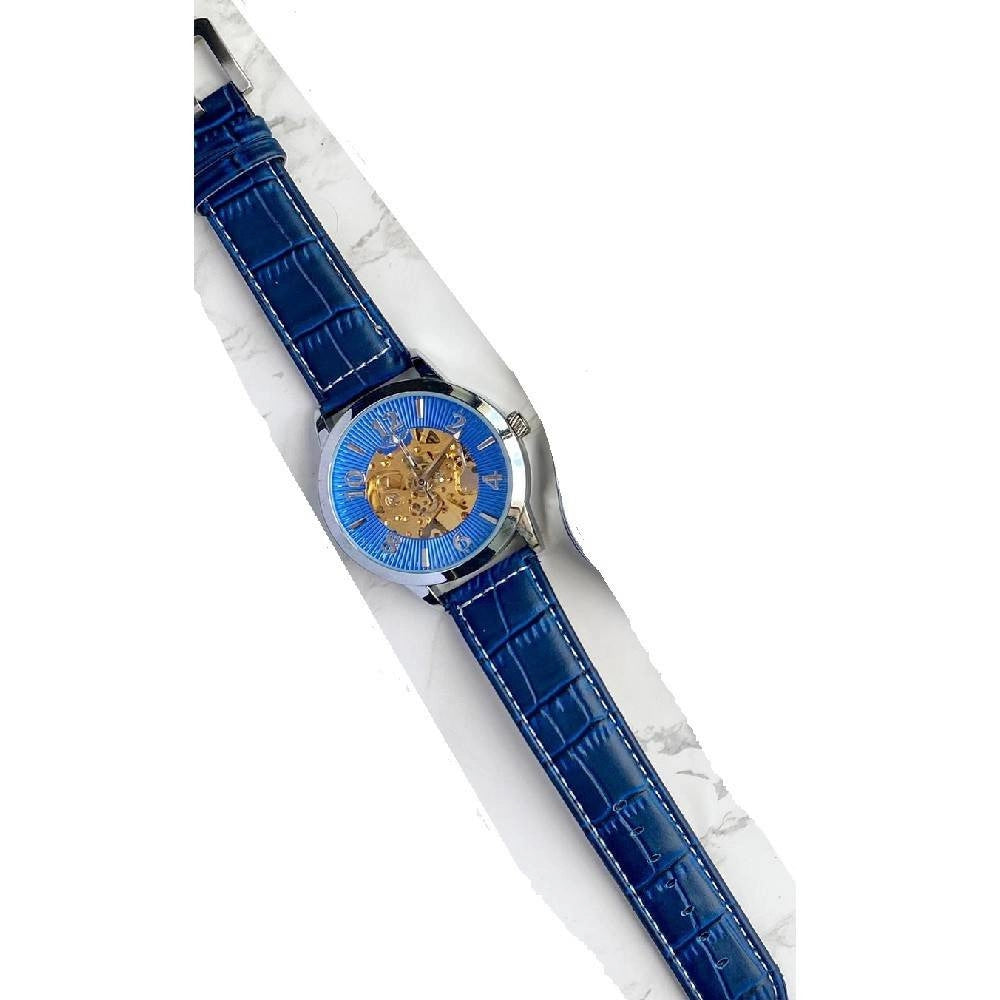 Trade Shop - Orologio Polso Zcc G8239 Uomo Automatico Analogico Cinturino Pelle Blu Silver -