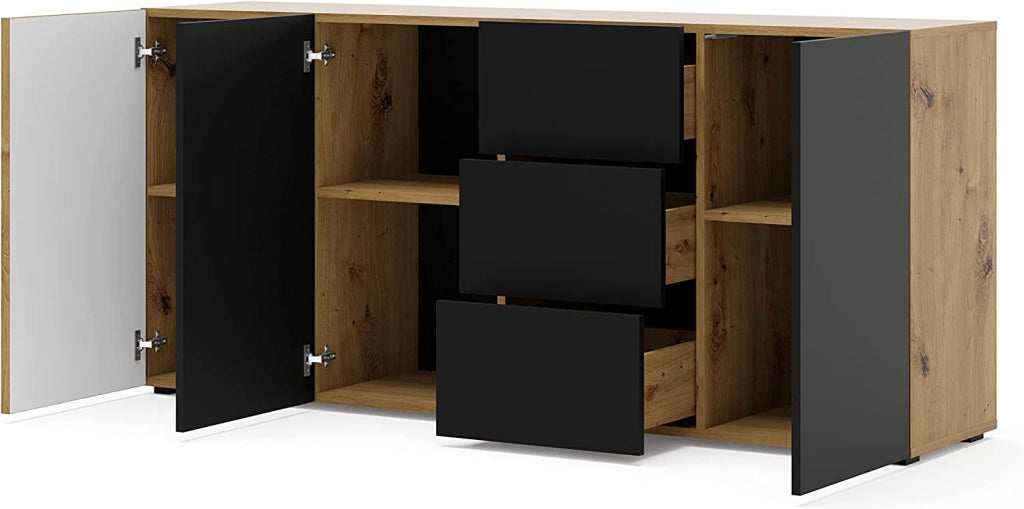 MOBILE COMO' CASSETTIERA CREDENZA AURIS 180x42x82cm ROVERE NERO OPACO