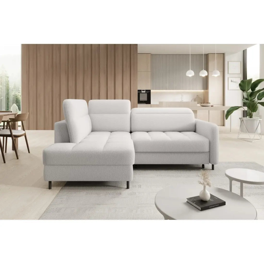 Divano angolare sinistro convertibile BARNEA 208 cm bianco con contenitore