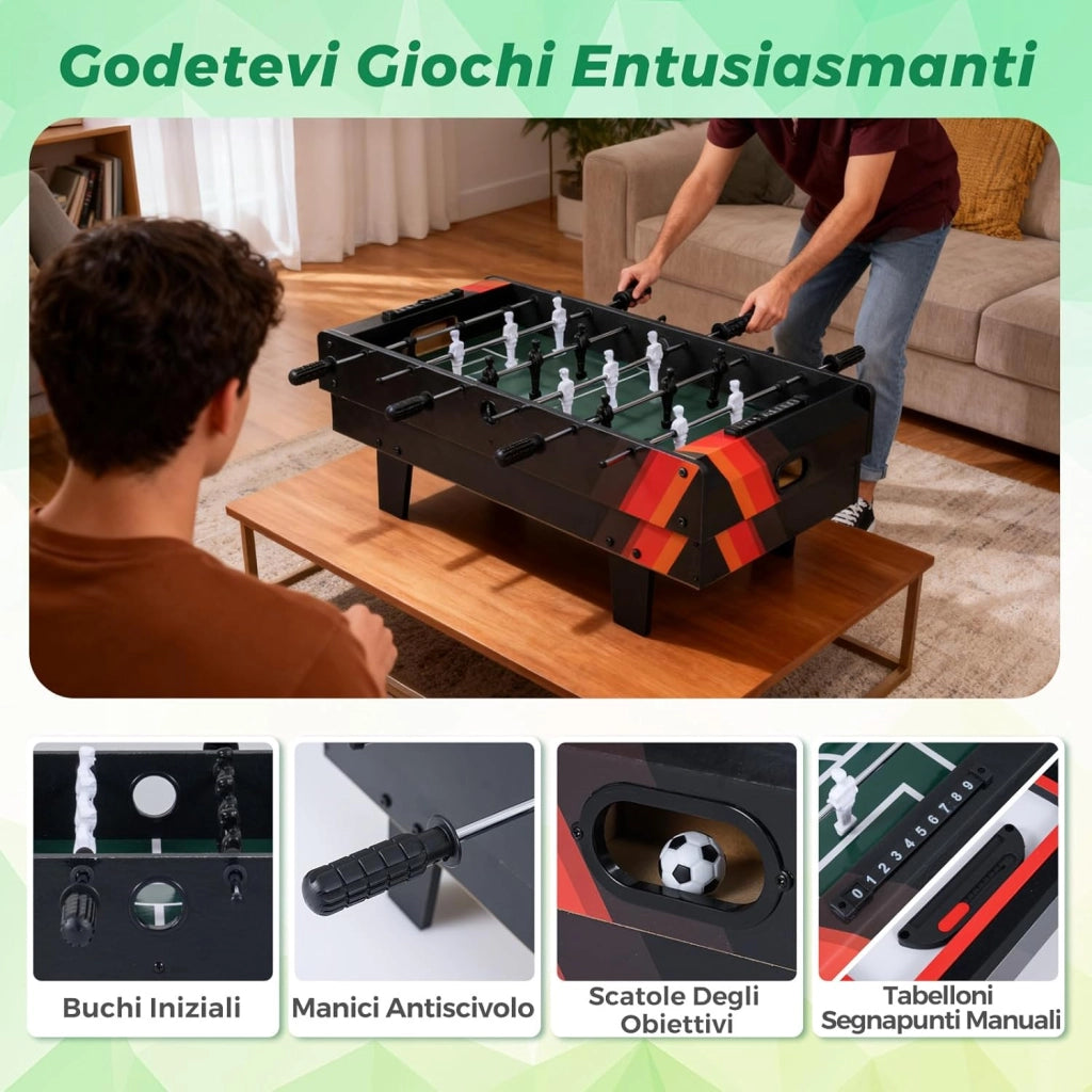 Tavolo Multigioco, Gioco Multifunzione 4 in 1-Calcio Balilla, Tavolo da Biliardo, Ping Pong, Air Hockey, Calcetto Multigioco per Adulti e Bambini, Casa Feste Bar (Nero)