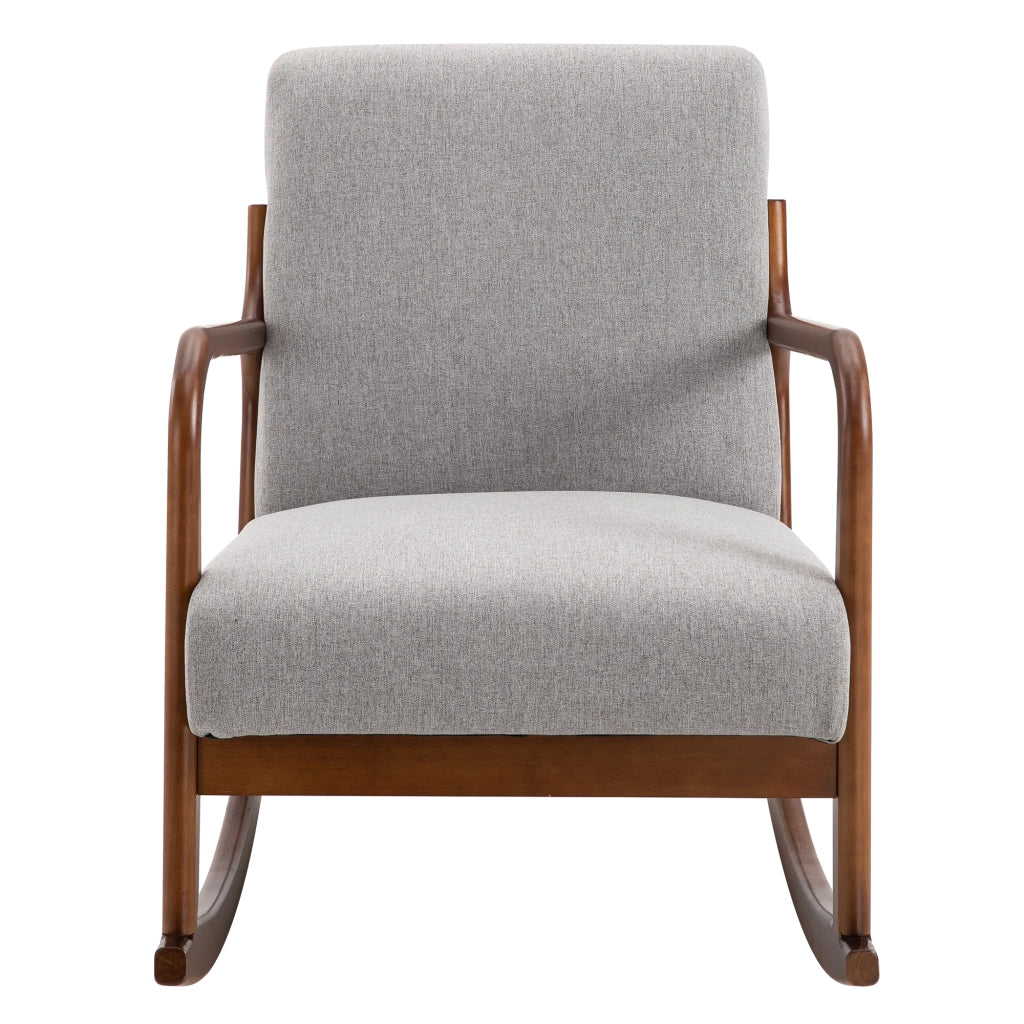 Poltrona Imbottita a Dondolo in Legno e Tessuto Grigio ¨C Zephmum ¨C 64x86x80cm