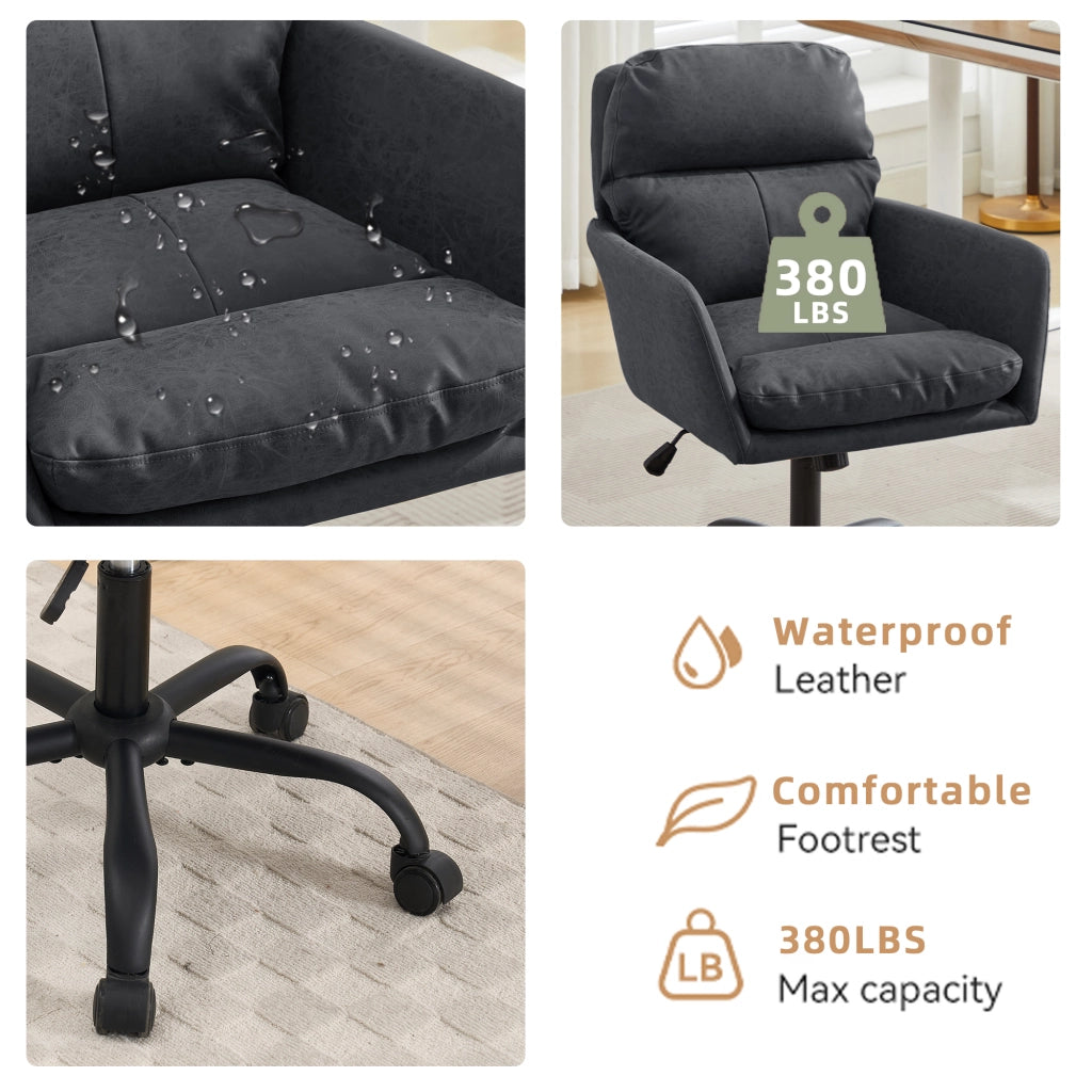 Sedia da ufficio in PU con struttura in metallo e imbottitura ergonomica in schiuma nero per uso quotidiano