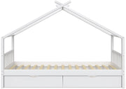 Letto montessori bambini Design, Bianco, 90x200 cm con 2 cassetti, con sponda anticaduta e rete a doghe per un sonno sicuro