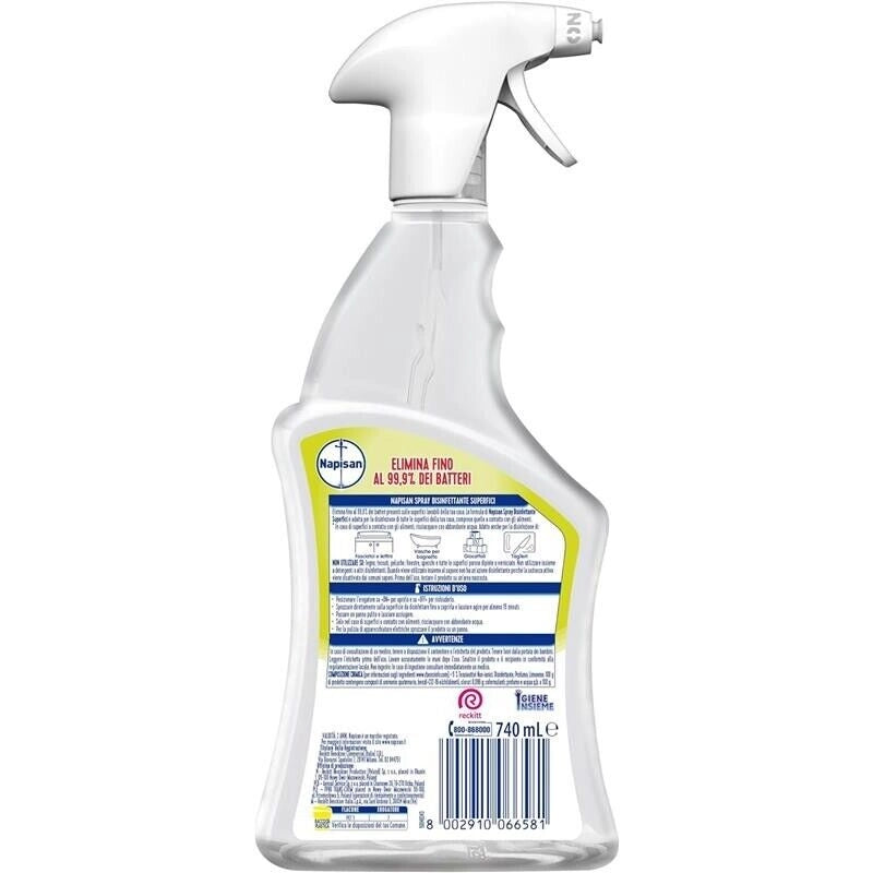 NAPISAN SPRAY 12 PZ MULTISUPERFICI LIMONE E MENTA 740 ML L'UNO ELIMINA 99,9% BATTERI PER SUPERFICI A CONTATTO CON ALIMENTI