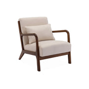 Poltrona scandinava in tessuto beige e legno di hevea , beige