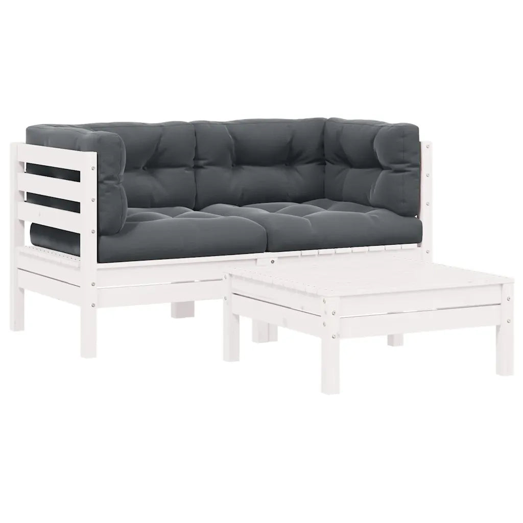 Set Divani da Giardino 3 pz con Cuscini Bianco in Massello Pino 806677