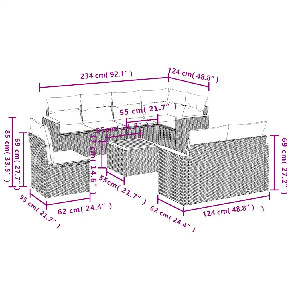 Set Divani da Giardino 9 pz con Cuscini Grigio in Polyrattan 3226173
