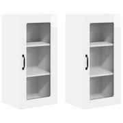 Pensile da cucina | Mobile in vetro da parete LUCCA 2 pz Bianco Lucido