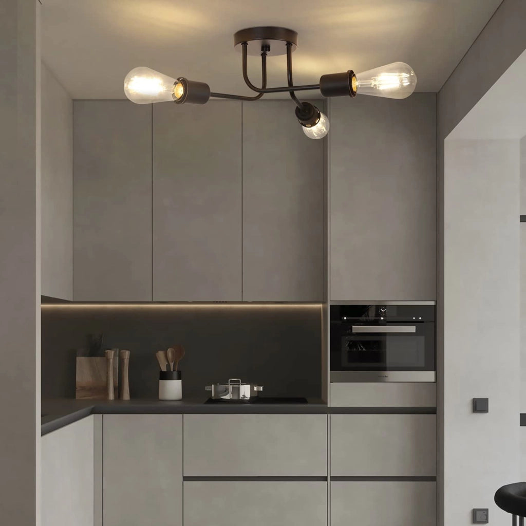 ZMH Lampada da soffitto plafoniera nera 3 teste E27 max 25W stile retrò per soggiorno camera letto sala pranzo
