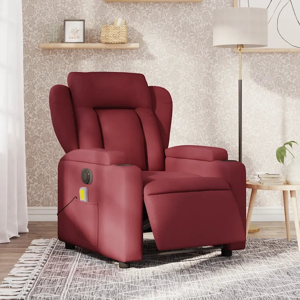 Divano Sedia-Poltrona Massaggiante Reclinabile Elettrica Rosso Vino Tessuto 407511