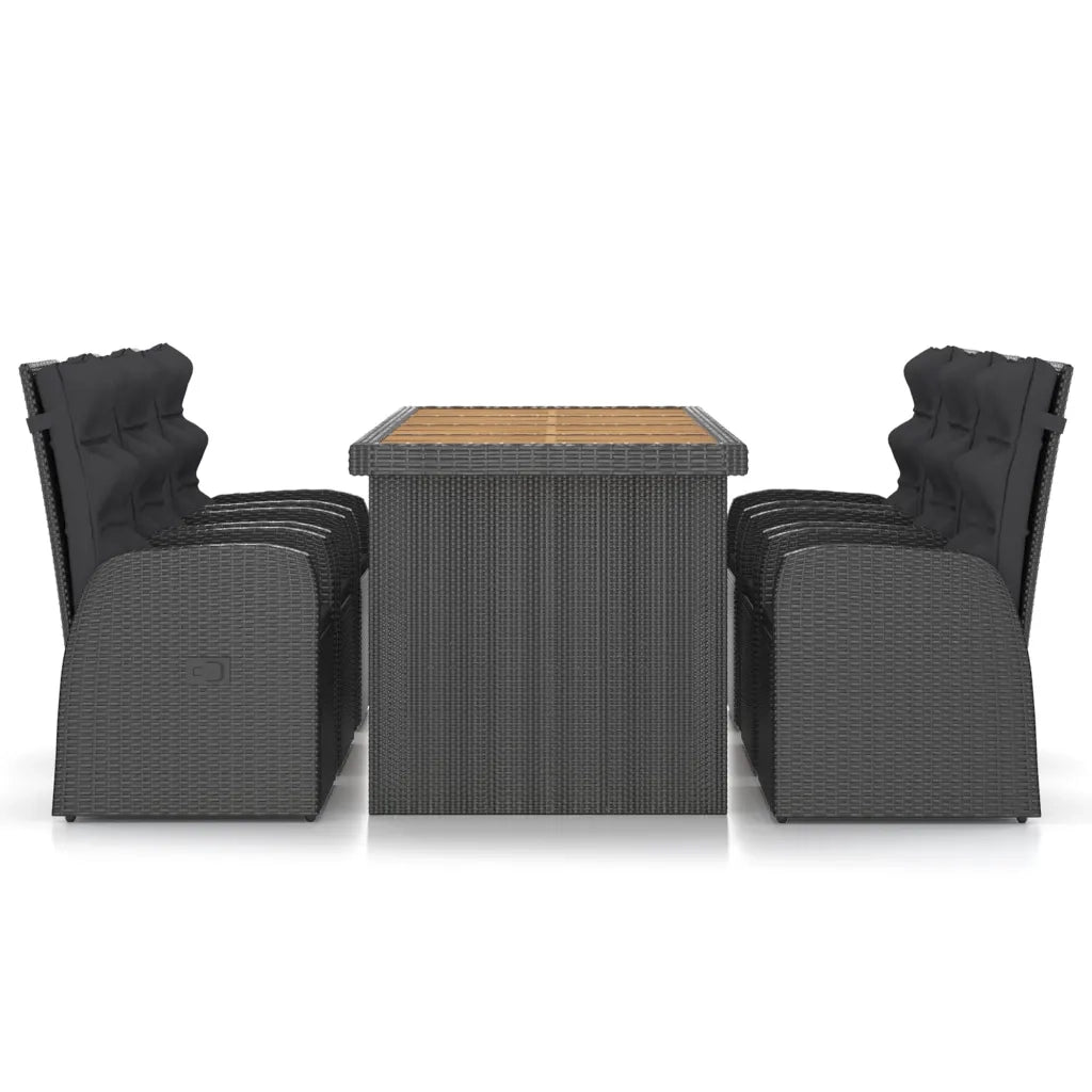 Set da Pranzo da Giardino 7 pz con Cuscini in Polyrattan Nero cod mxl 48715