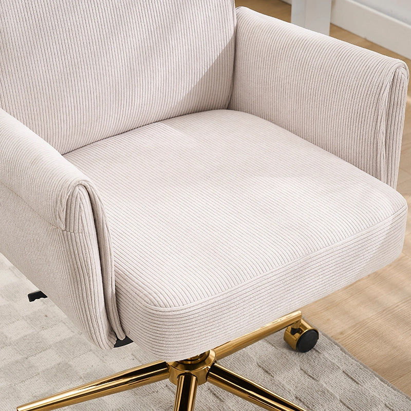 Sedia da ufficio girevole ergonomica con base in metallo dorato e imbottitura in memory foam, in velluto a coste bianco
