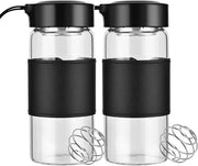 Shaker 16oz Grande Capacità - Vetro Borosilicato - Coperchio Antiscivolo - Setto Integrato - Sfere di Mescolazione in Acciaio Inox - Imbottito - Bicchiere per Mescolare