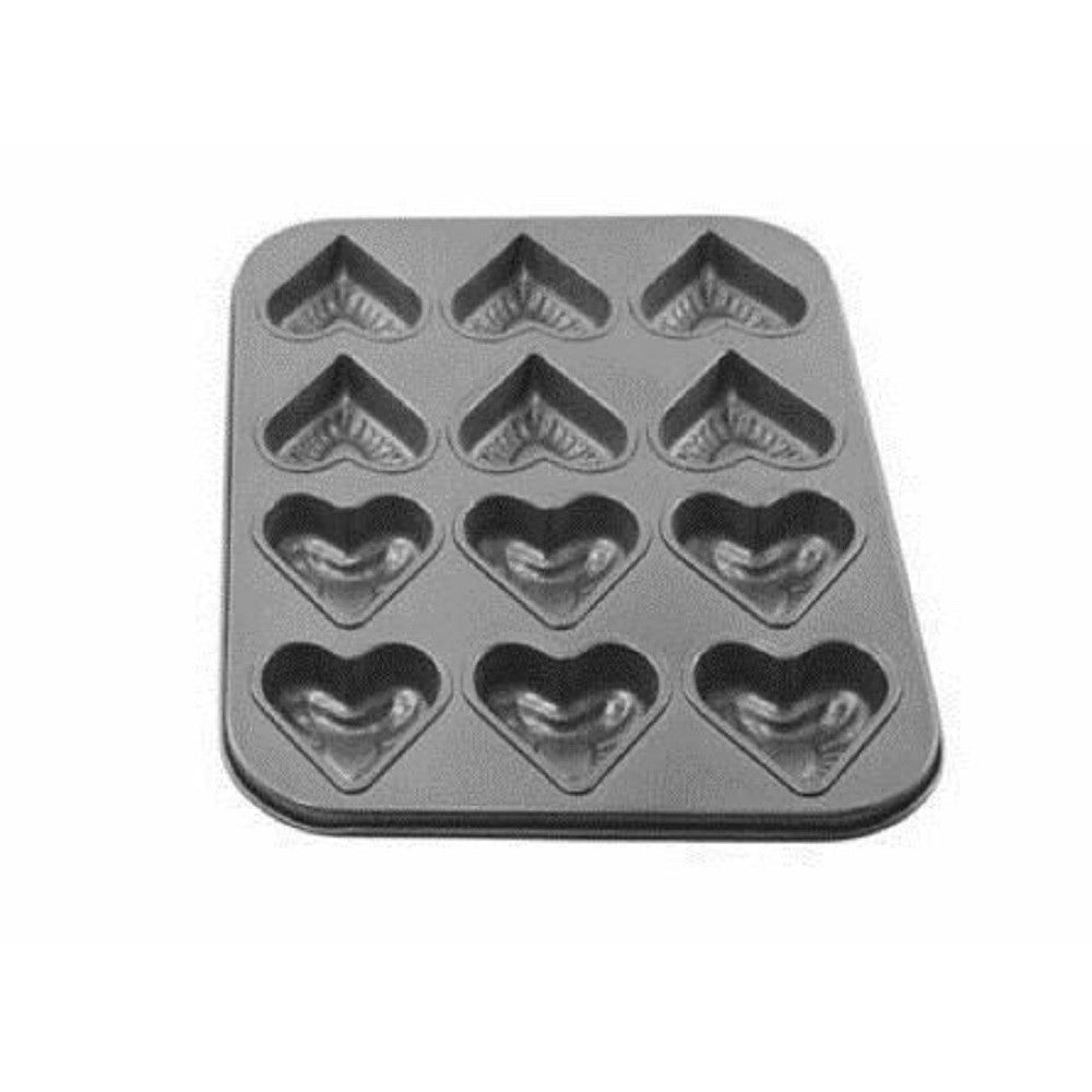 Trade Shop - Stampo Teglia Vassoio Antiaderente Per 12 Muffin Cupcake Dolci Budino Cuori 59947 -