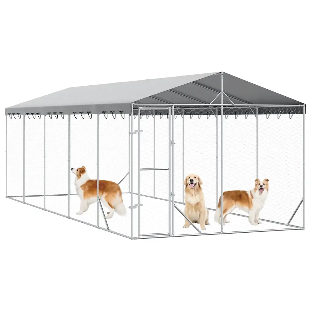 Cuccia Cani da Esterno Tetto Argento 3x7,5x2,5m Acciaio Zincato 3190489