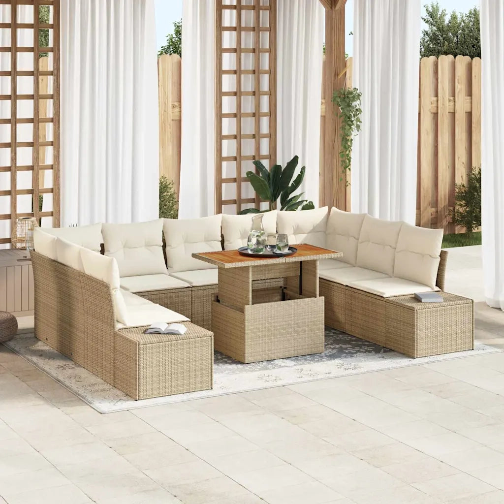 Set da Pranzo per Giardino con cuscino 10 pcs Beige e Crema