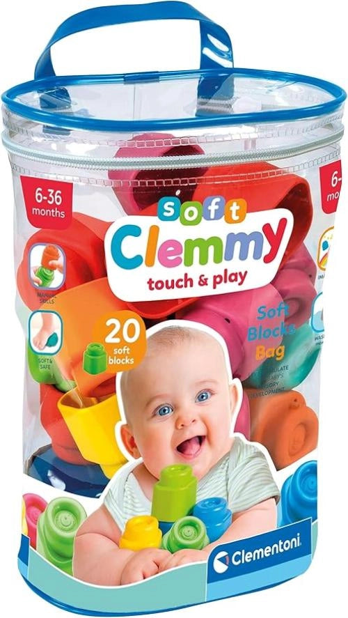 Clemmy - 20 Mattoncini per Costruzioni,100% Igienici e Lavabili, per Sviluppare Manualita, Percezione Visiva e Fantasia,