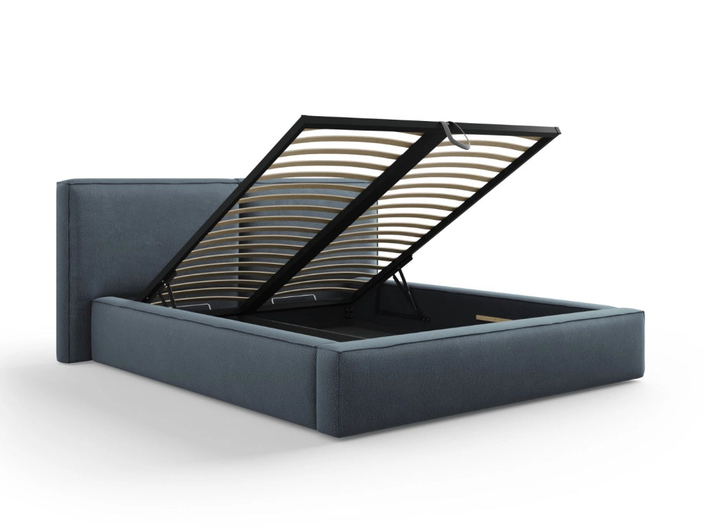 Cosmopolitan Design - Letto a cassettone con testiera doppia "Arendal" 160x200cm in tessuto strutturato blu 