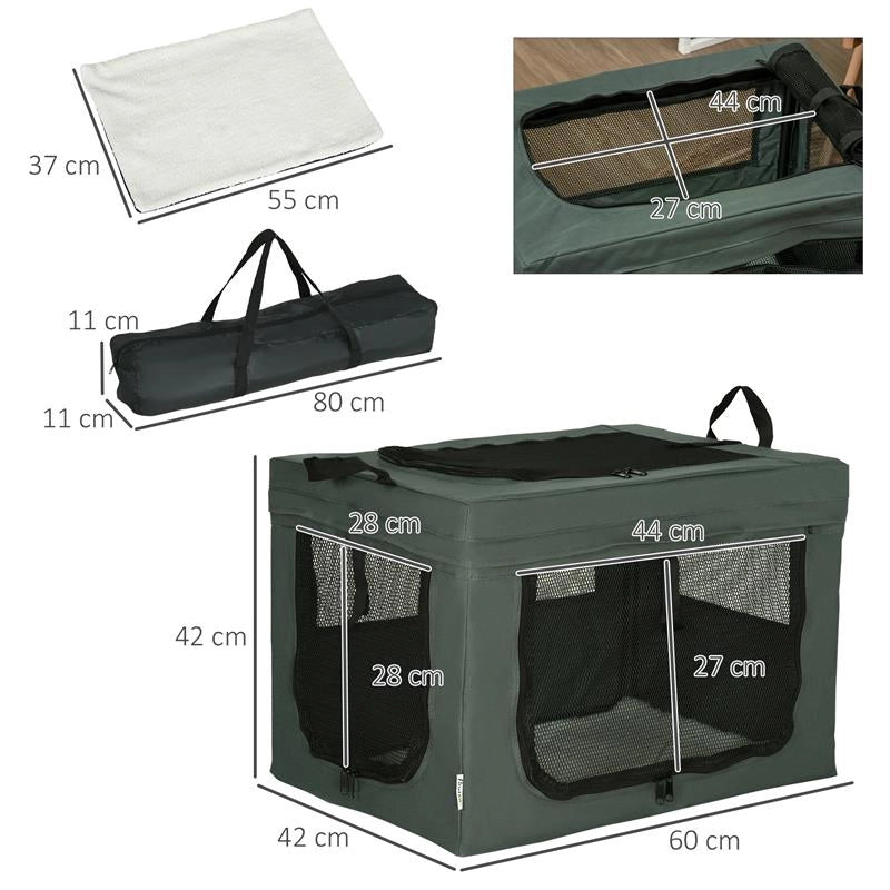 TRASPORTINO PER CANI MINI E GATTI CON CUSCINO, SACCA DI TRASPORTO E PORTE A RETE, 60X42X42 CM, GRIGIO