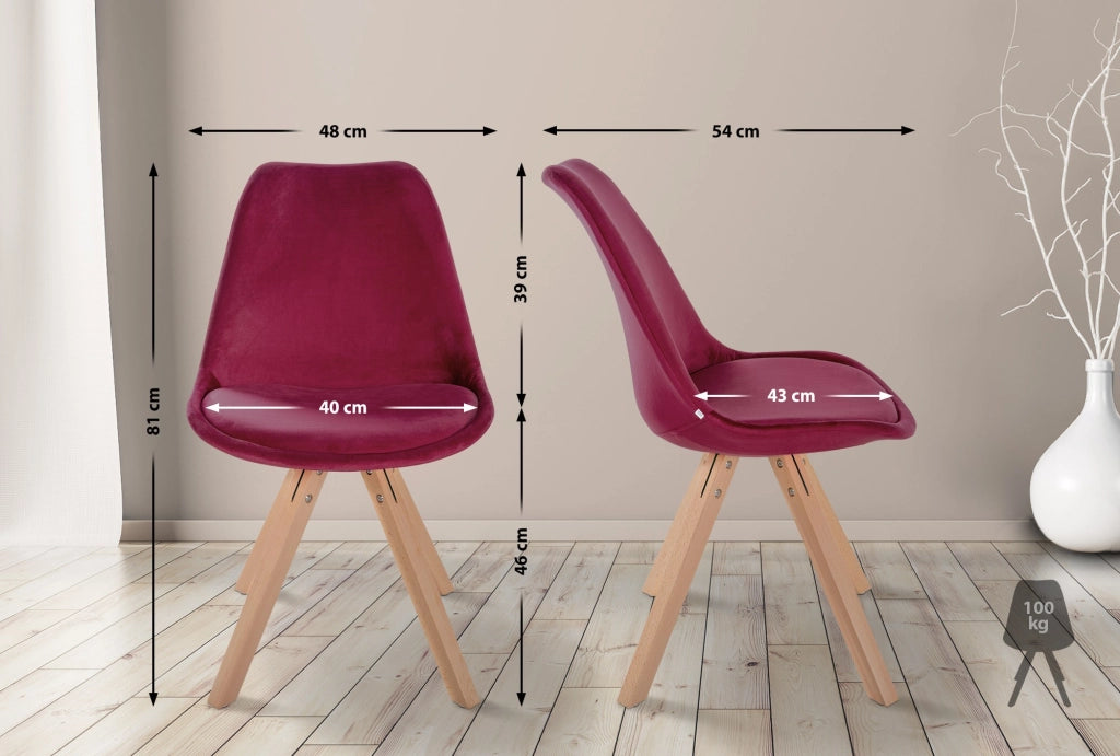 Sedia Sofia Velvet bordeauxrot,natura (quadrato)