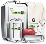 Lunchbox da 1400 ml + 550 ml in acciaio inossidabile per adulti con borsa portatile, cucchiaio e forchetta pieghevoli - set di grandi lunchbox in acciaio inossidabile impermeabile