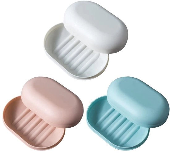 Sacchetto di sapone con coperchio - 3 pezzi - Impermeabile - Portatile - Plastica - Dimensioni 11 x 7 cm - Contenitore di sapone